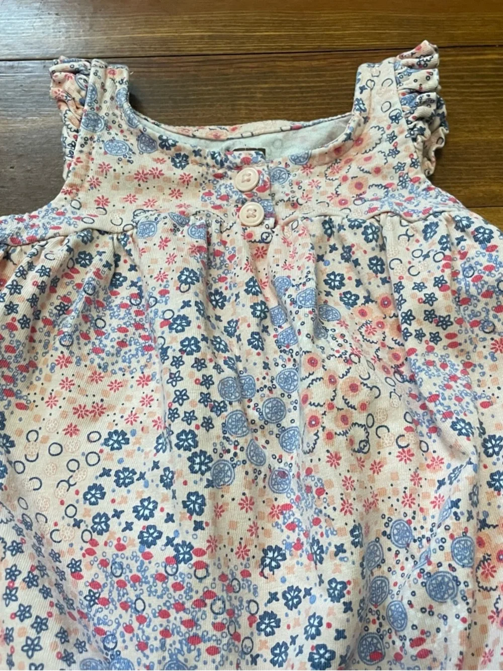 Tea Collection Pink & Blue Floral Bubble Romper Size 0-3 Months